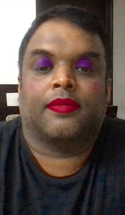 The same photo with the Berry Evening look applied by the try-on